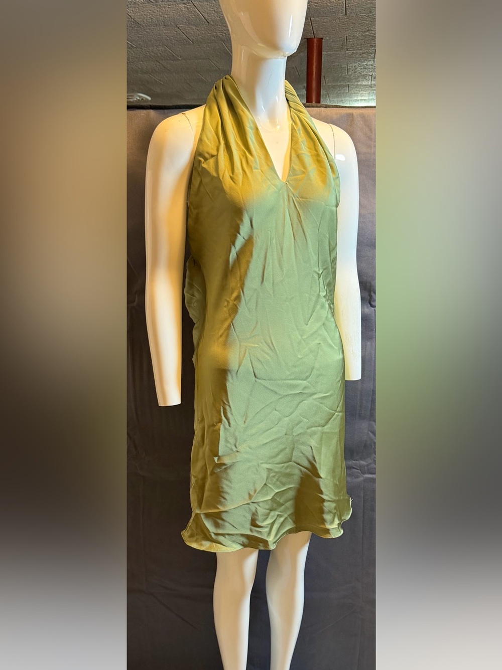 Backless Halter V-Neck Green Slip Dress